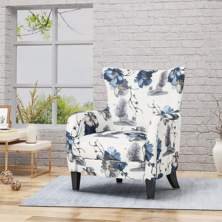 Accent Reading Chair Upholstered Comfy Mid Century Modern Chair with Linen Fabric Lounge Arm Chairs for Living Room Image 1