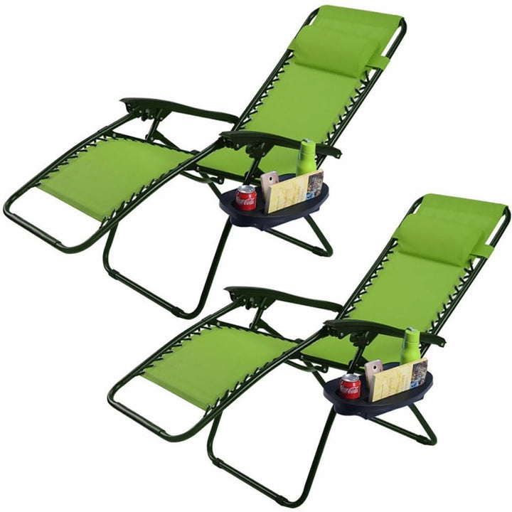 Hommoo 2 Pieces Folding Lounge Chair with Zero Gravity-Green, Zero Gravity Lawn Lounge Chairs with Cup Holder Image 2