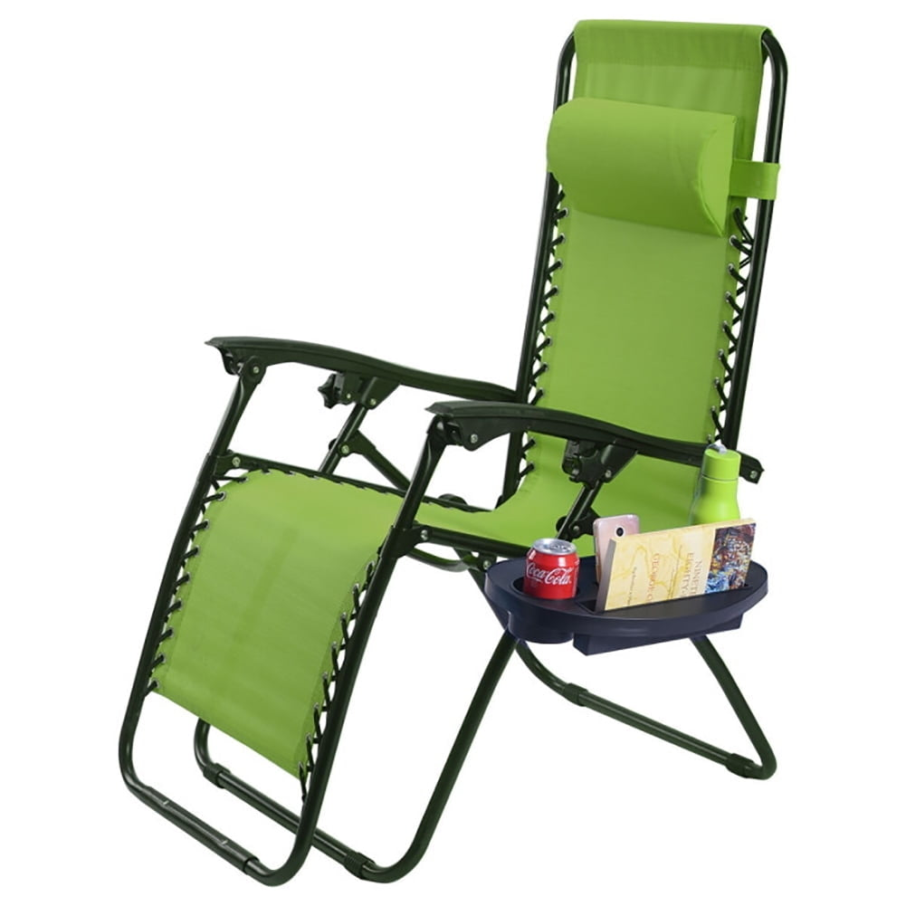 Hommoo 2 Pieces Folding Lounge Chair with Zero Gravity-Green, Zero Gravity Lawn Lounge Chairs with Cup Holder Image 3