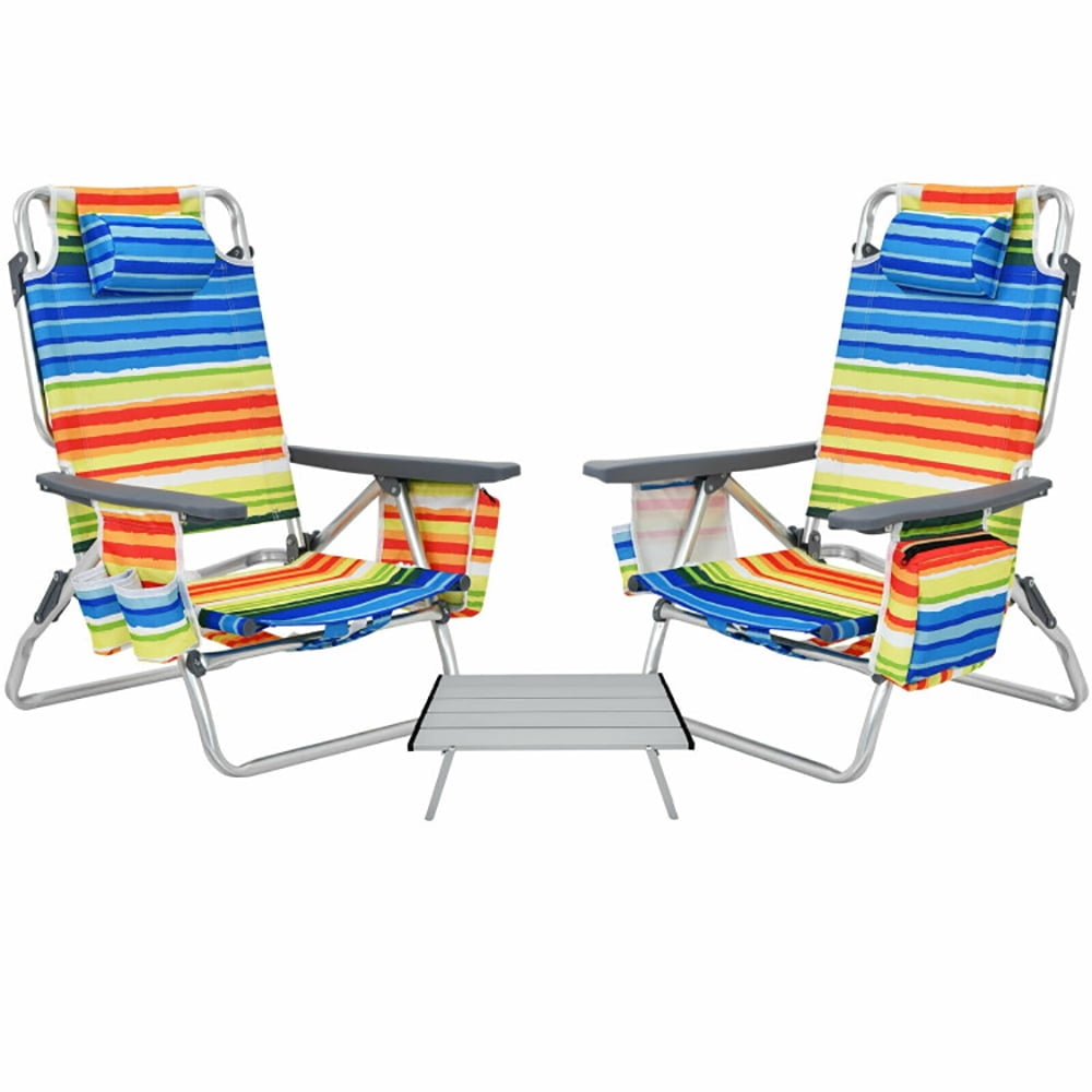 Hommoo 2 Packs 5-Position Outdoor Folding Backpack Beach Table Chair Reclining Chair Set-Yellow Image 1