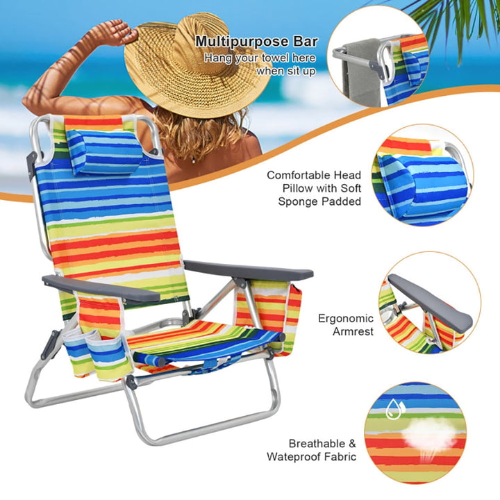 Hommoo 2 Packs 5-Position Outdoor Folding Backpack Beach Table Chair Reclining Chair Set-Yellow Image 2