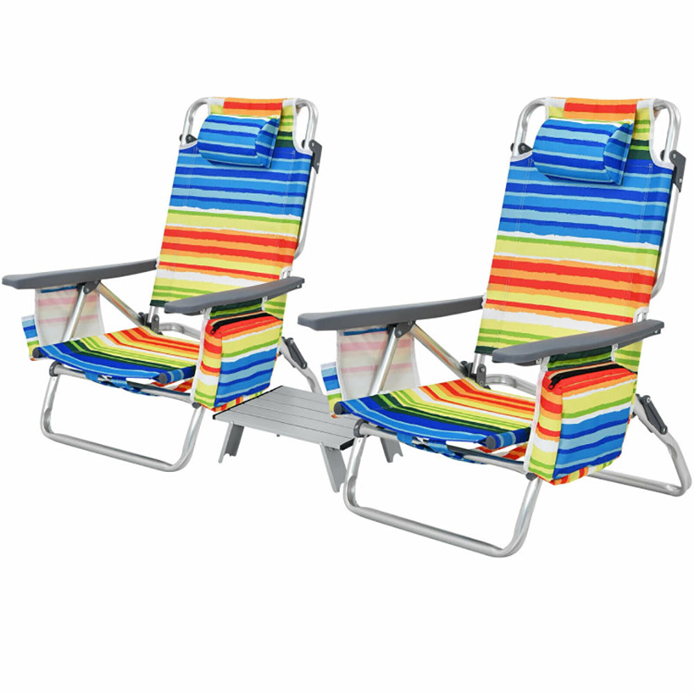 Hommoo 2 Packs 5-Position Outdoor Folding Backpack Beach Table Chair Reclining Chair Set-Yellow Image 3