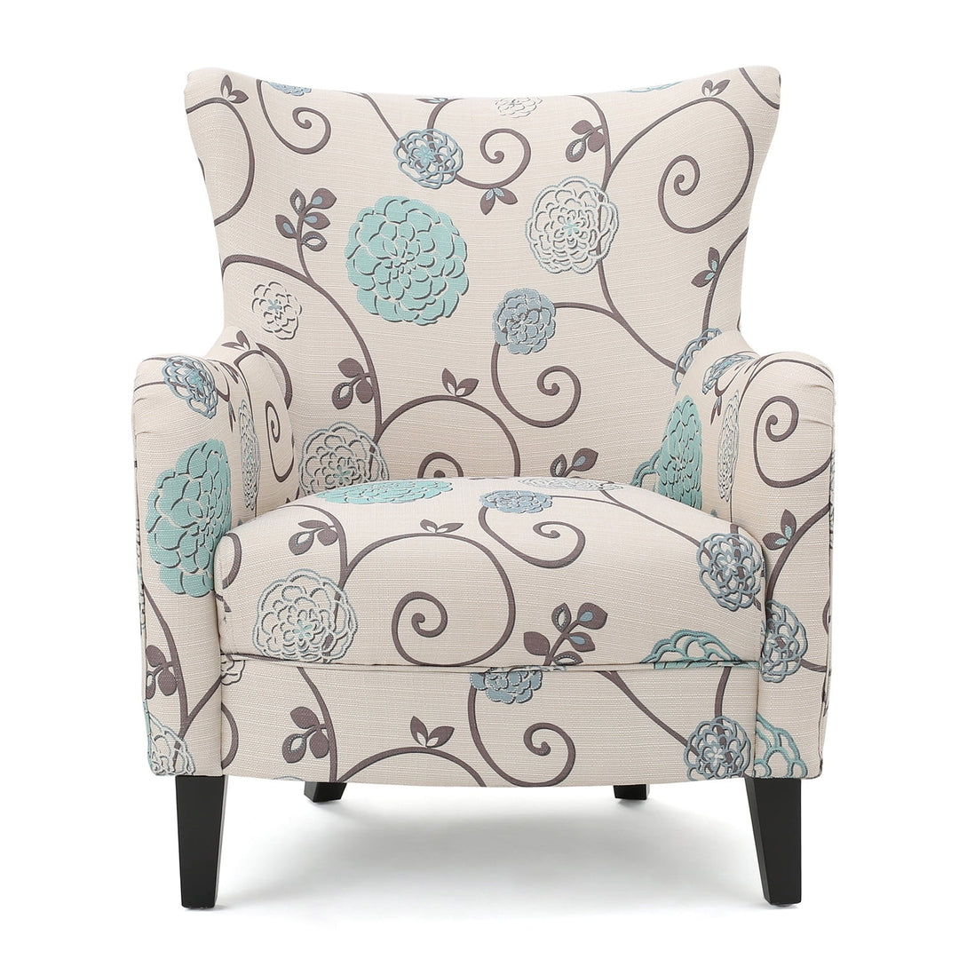 Hommoo Patterned Armchair with Colorful Accents, White+Multi Fabric, Bold Statement Chair, 30.25x30x36.25" Image 3