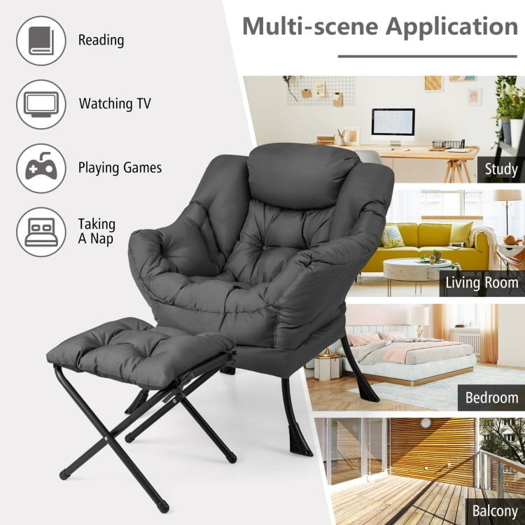 Hommoo Modern Accent Sofa Chair with Folding Footrest and Side Pocket, Fabric Lazy Chair for Living Room, Bedroom, Dorm, Image 5