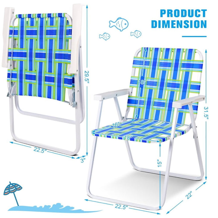 Hommoo 6 pcs Folding Beach Chair Camping Lawn Webbing Chair-Blue Image 2