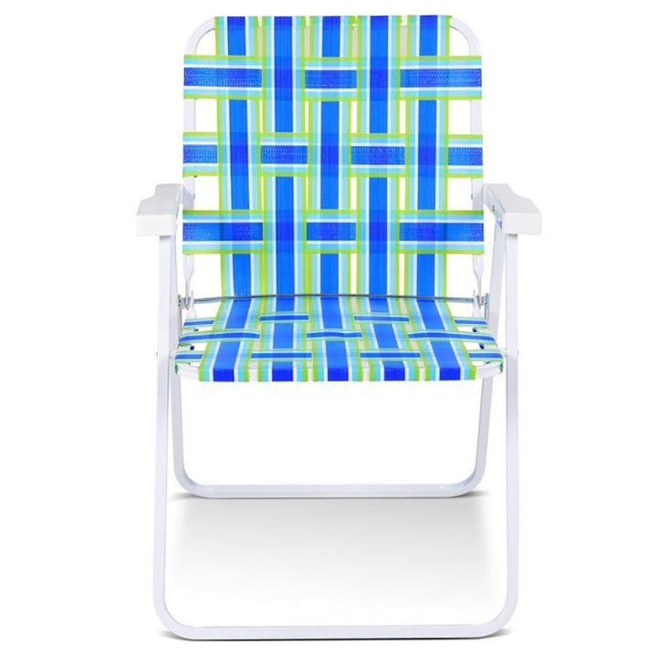 Hommoo 6 pcs Folding Beach Chair Camping Lawn Webbing Chair-Blue Image 4