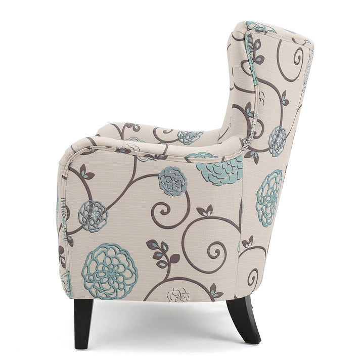 Hommoo Patterned Armchair with Colorful Accents, White+Multi Fabric, Bold Statement Chair, 30.25x30x36.25" Image 6