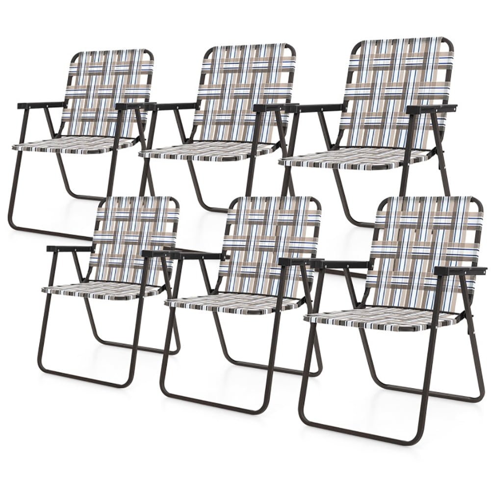 Hommoo 6 Pieces Folding Beach Chair Camping Lawn Webbing Chair-Brown Image 1