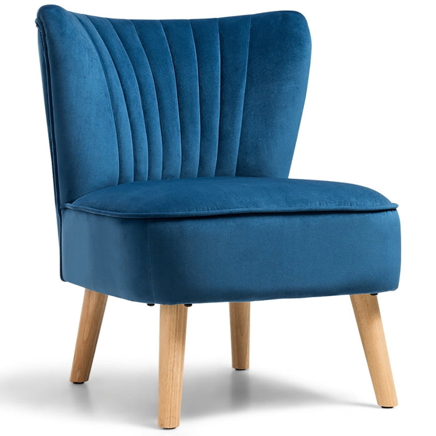 Hommoo Armless Accent Chair, Wingback Sofa Chair,Reading Chair,Modern Armless Velvet Accent Chair with Wood Legs-Blue Image 1