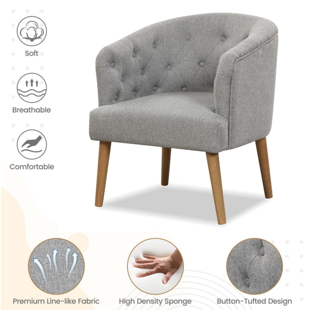 Hommoo Upholstered Tub Chair with Solid Rubber Wood Legs and Adjustable Foot Pads, Fabric Lazy Chair Large Accent Chair, Image 2