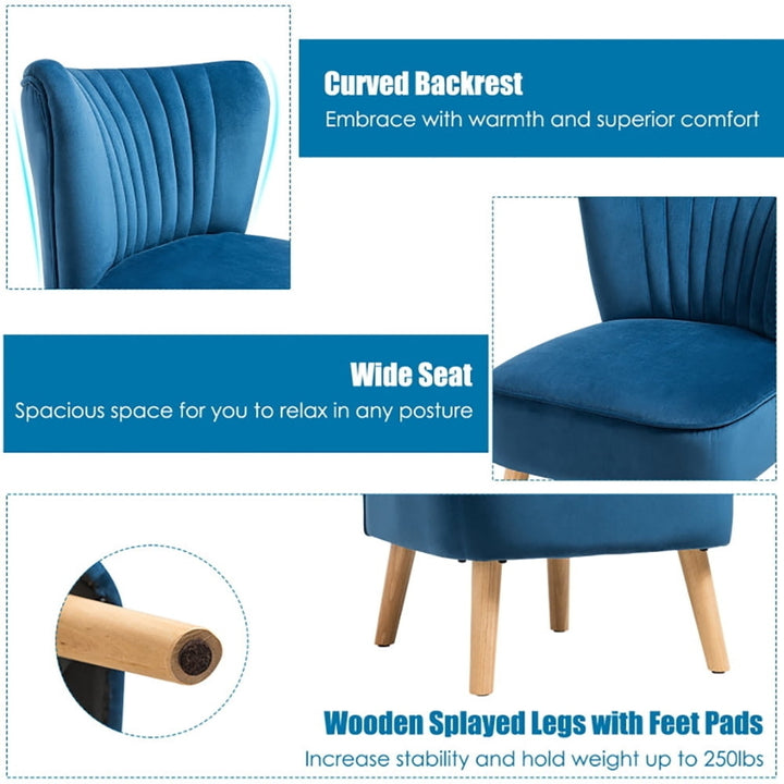 Hommoo Armless Accent Chair, Wingback Sofa Chair,Reading Chair,Modern Armless Velvet Accent Chair with Wood Legs-Blue Image 4