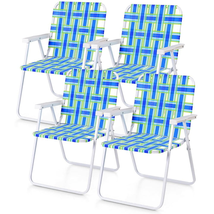 Hommoo 4 Pieces Folding Beach Chair Camping Lawn Webbing Chair-Blue Image 1