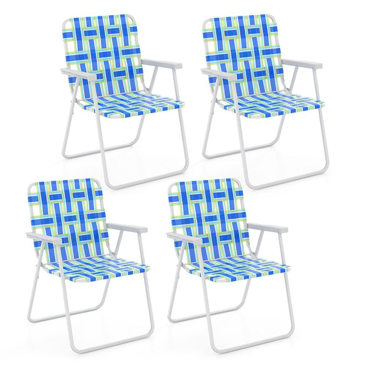 Hommoo 4 Pieces Folding Beach Chair Camping Lawn Webbing Chair-Blue Image 2