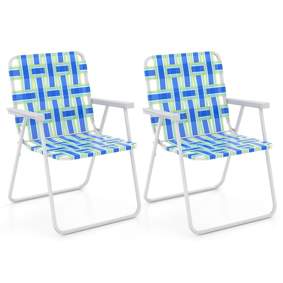 Hommoo 2 Packs 5-Position Outdoor Folding Backpack Beach Table Chair Reclining Chair Set, Blue Image 1