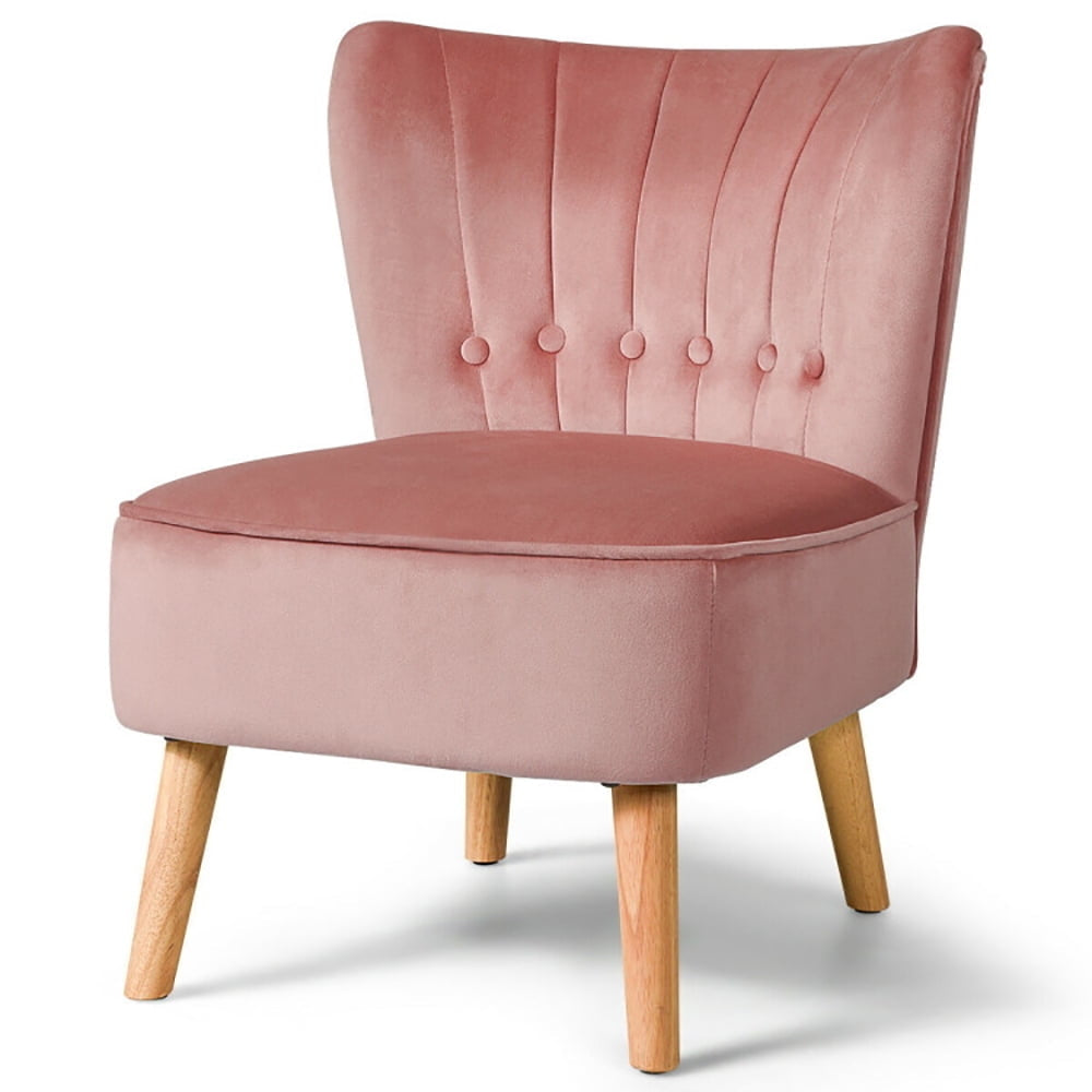 Hommoo Armless Accent Chair, Wingback Sofa Chair,Reading Chair,Armless Accent Chair Tufted Velvet Leisure Chair-Pink Image 3