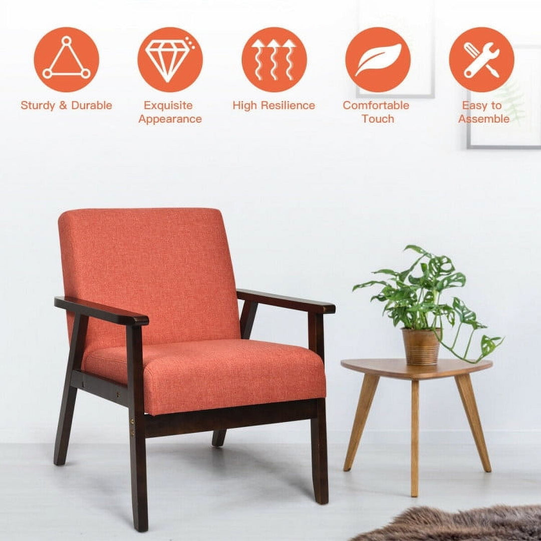 Hommoo Lounge Chair, Accent Armchair Leisure Chair,Accent Sofa Chair,Solid Rubber Wood Fabric Accent Armchair-Orange Image 3