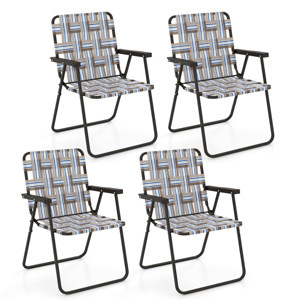 Hommoo 4 Pieces Folding Beach Chair Camping Lawn Webbing Chair-Coffee Image 4