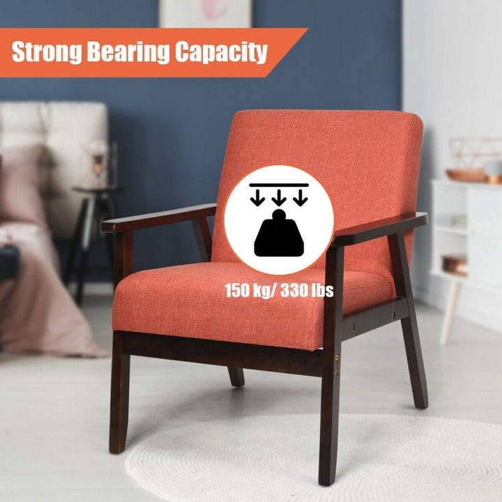 Hommoo Lounge Chair, Accent Armchair Leisure Chair,Accent Sofa Chair,Solid Rubber Wood Fabric Accent Armchair-Orange Image 6