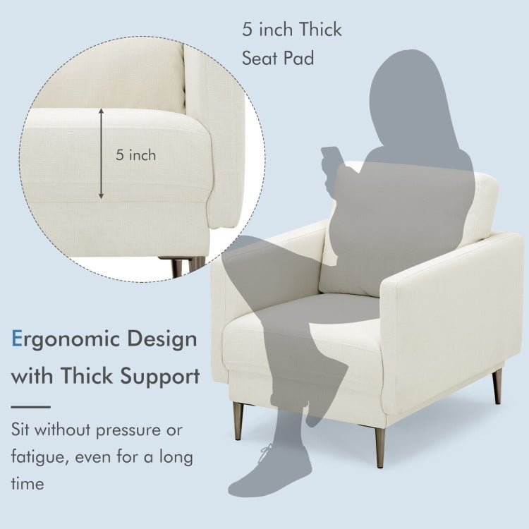 Hommoo Modern Upholstered Accent Chair with Removable Backrest Cushion, Fabric Lazy Chair Large Accent Chair, White Image 2