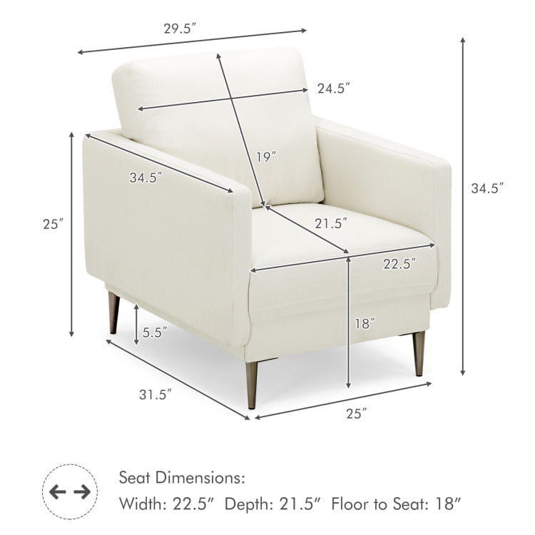 Hommoo Modern Upholstered Accent Chair with Removable Backrest Cushion, Fabric Lazy Chair Large Accent Chair, White Image 3