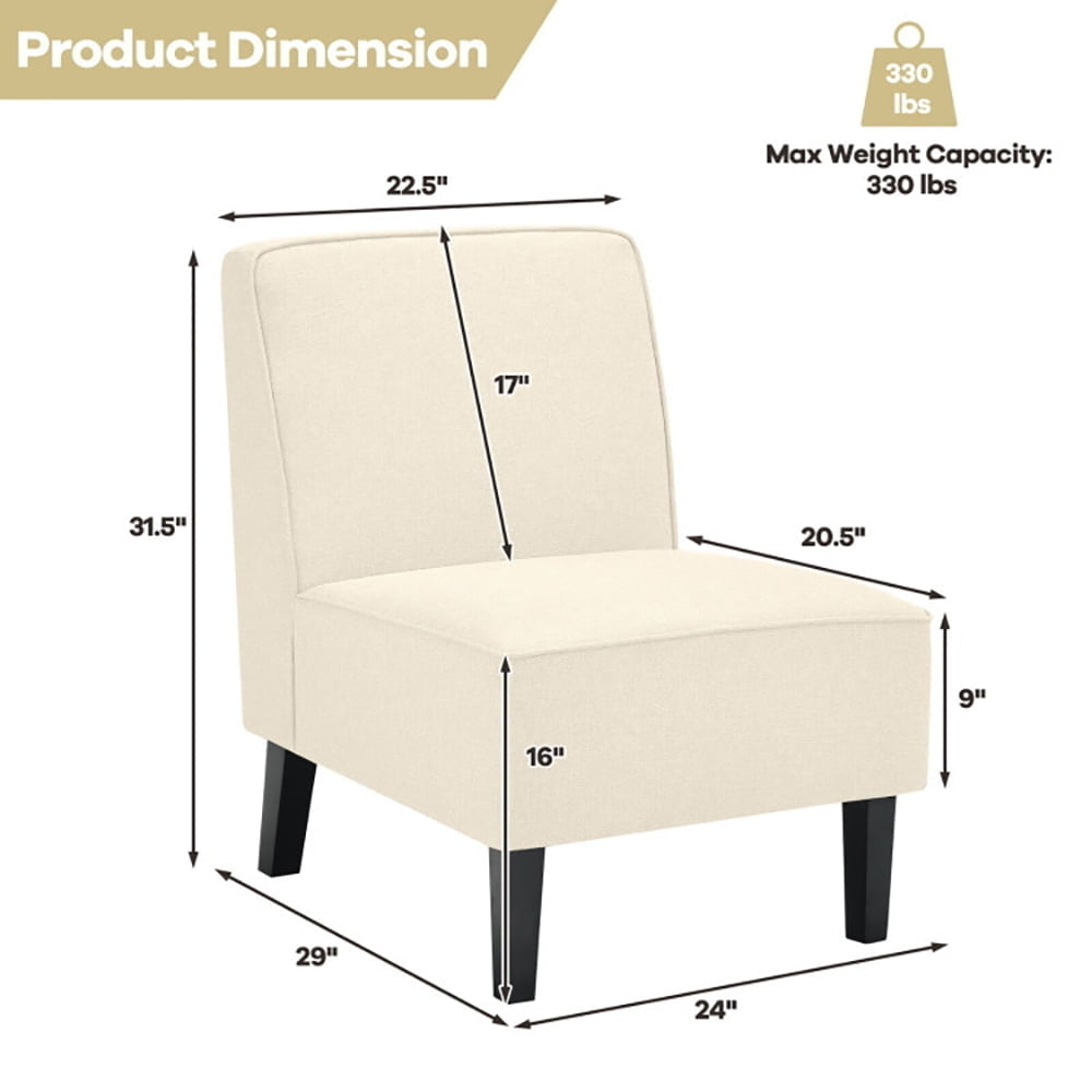 Hommoo Modern Armless Accent Chair with Rubber Wood Legs-Beige, Modern Mid-Century Upholstered Living Room Chair Image 6