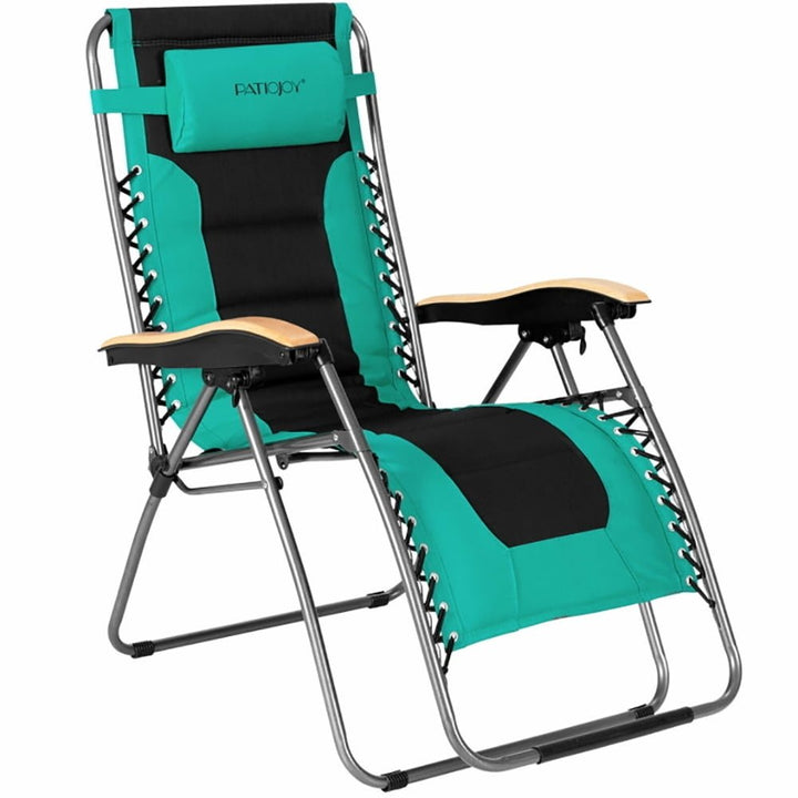 Hommoo Oversize Folding Adjustable Padded Zero Gravity Lounge Chair-Turquoise, Zero Gravity Lawn Lounge Chairs with Cup Image 1