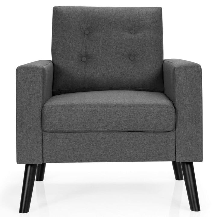 Hommoo Mid-Century Upholstered Armchair Club Chair with Rubber Wood Legs, Fabric Lazy Chair Large Accent Chair, Gray Image 1