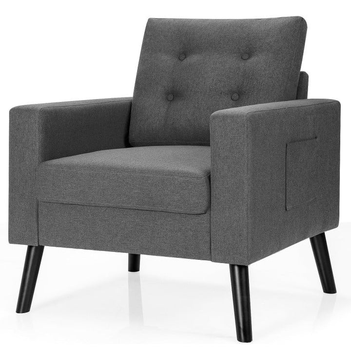 Hommoo Mid-Century Upholstered Armchair Club Chair with Rubber Wood Legs, Fabric Lazy Chair Large Accent Chair, Gray Image 4