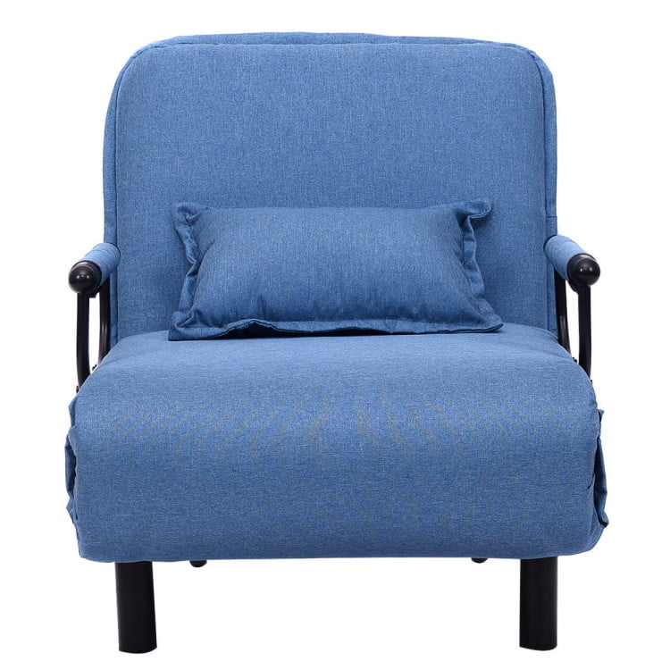 Hommoo Convertible Folding Leisure Recliner Sofa Bed, Upholstered Armchair for Living Room, Bedroom, Dorm,Blue Image 1