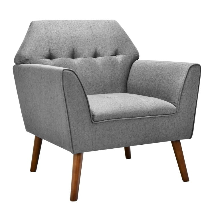 Hommoo Modern Tufted Fabric Accent Chair with Rubber Wood Legs-Gray, Modern Mid-Century Upholstered Living Room Chair Image 1