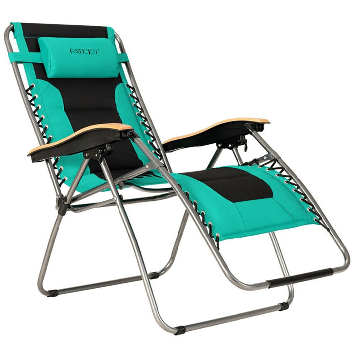 Hommoo Oversize Folding Adjustable Padded Zero Gravity Lounge Chair-Turquoise, Zero Gravity Lawn Lounge Chairs with Cup Image 3