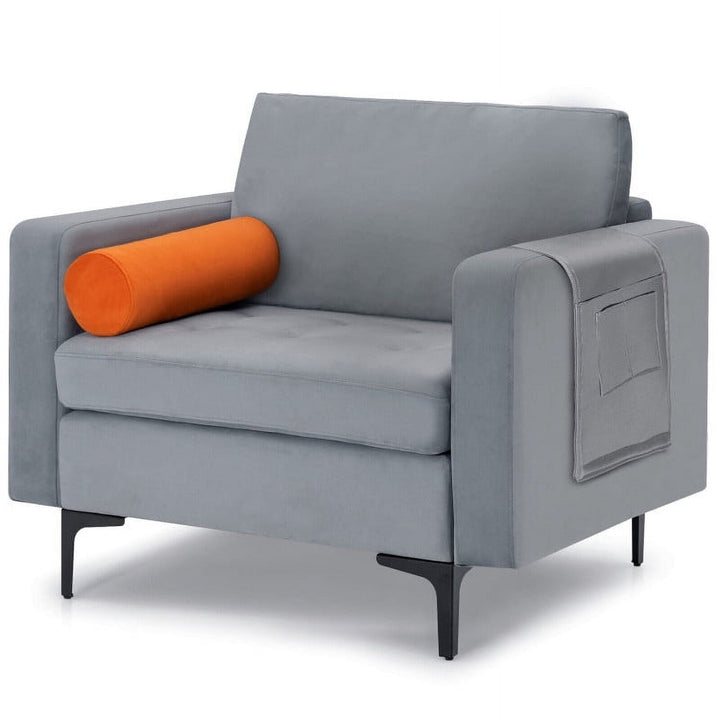 Hommoo Modern Single Sofa with Cushion Bolster and Side Storage Pocket, Modern Mid-Century Upholstered Living Room Chair Image 6