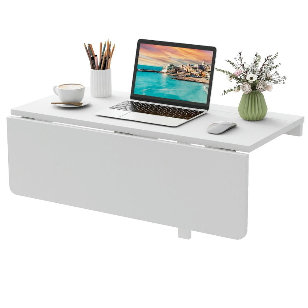 Hommoo Wall Mounted Folding Desk, Table Wall Mounted,31.5 x 23.5 Inch Wall Mounted Folding Table for Small Spaces-White Image 1