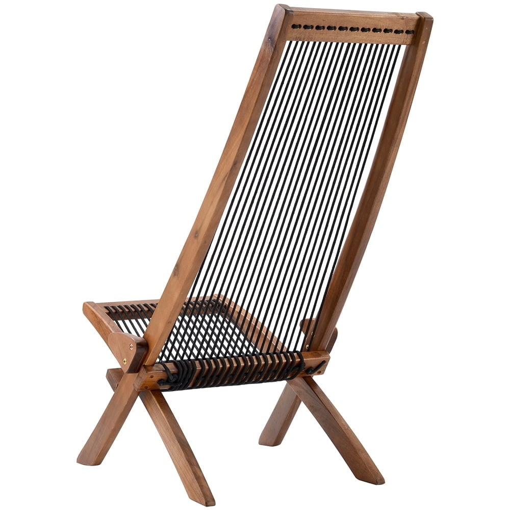 Hommoo Outdoor Acacia Wood Reclining Chair, High Back Roping Adirondack Chair for Porch Image 2