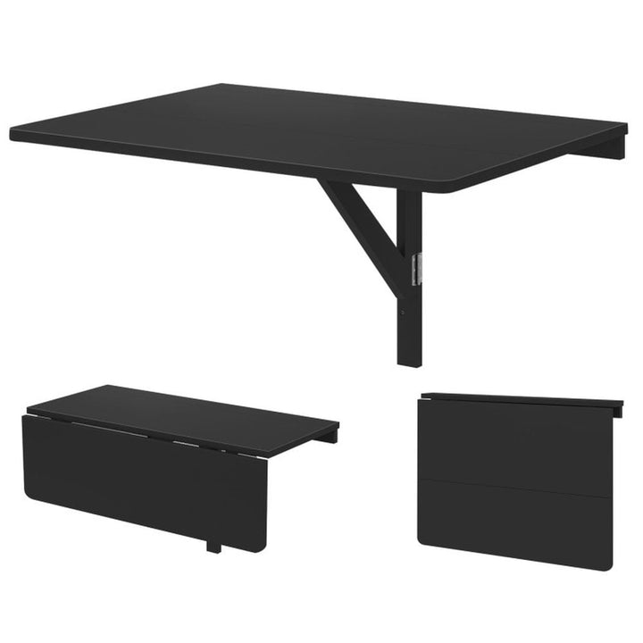 Hommoo Wall Mounted Folding Desk, Table Wall Mounted,31.5 x 23.5 Inch Wall Mounted Folding Table for Small Spaces-Black Image 1