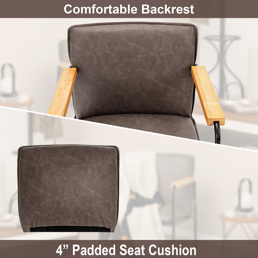 Hommoo PU Leather Accent Chair with Rubber Wood Armrests-Gray, Modern Mid-Century Upholstered Living Room Chair Image 2