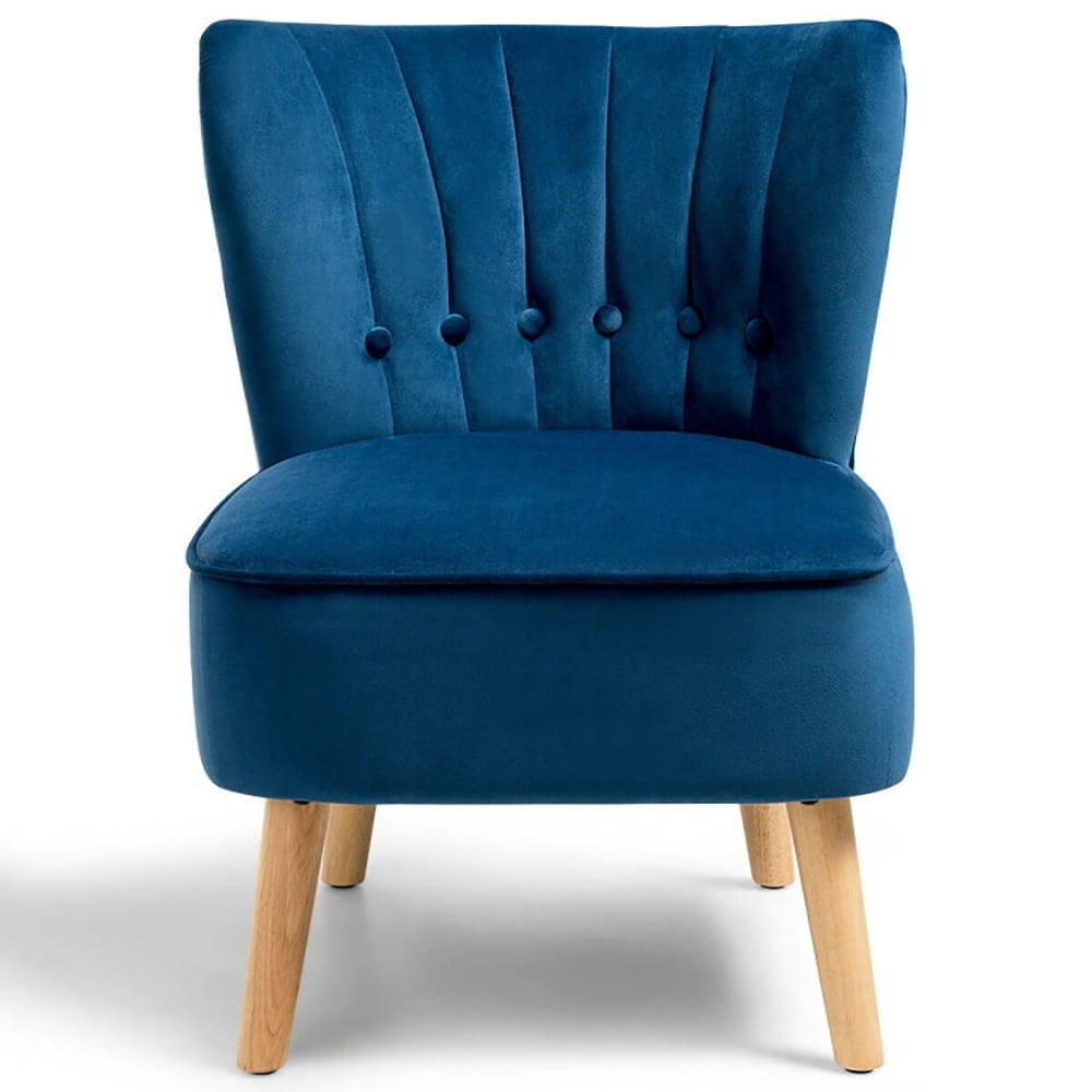 Hommoo Armless Accent Chair, Wingback Sofa Chair,Reading Chair,Armless Accent Chair Tufted Velvet Leisure Chair-Blue Image 1