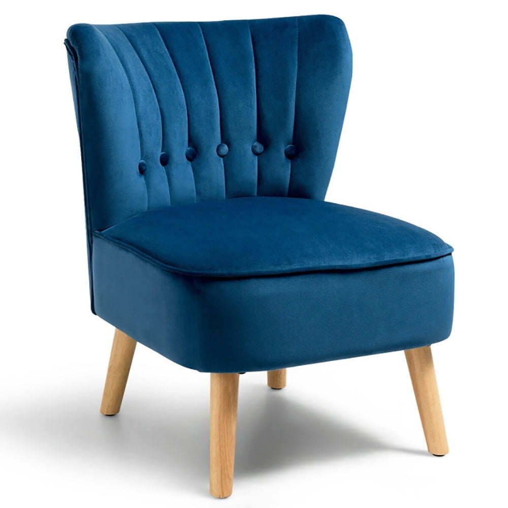 Hommoo Armless Accent Chair, Wingback Sofa Chair,Reading Chair,Armless Accent Chair Tufted Velvet Leisure Chair-Blue Image 2