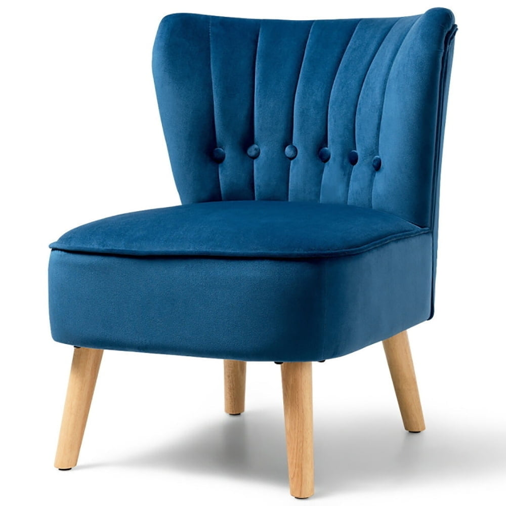 Hommoo Armless Accent Chair, Wingback Sofa Chair,Reading Chair,Armless Accent Chair Tufted Velvet Leisure Chair-Blue Image 3