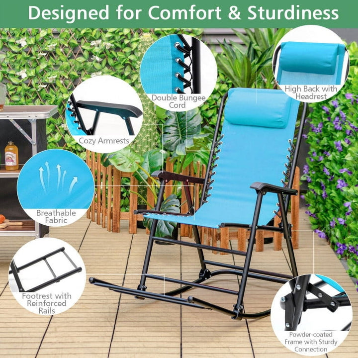 Hommoo Outdoor Patio Camping Lightweight Folding Rocking Chair with Footrest, Outdoor Glider Rocking Chair Cushion Lawn, Image 2