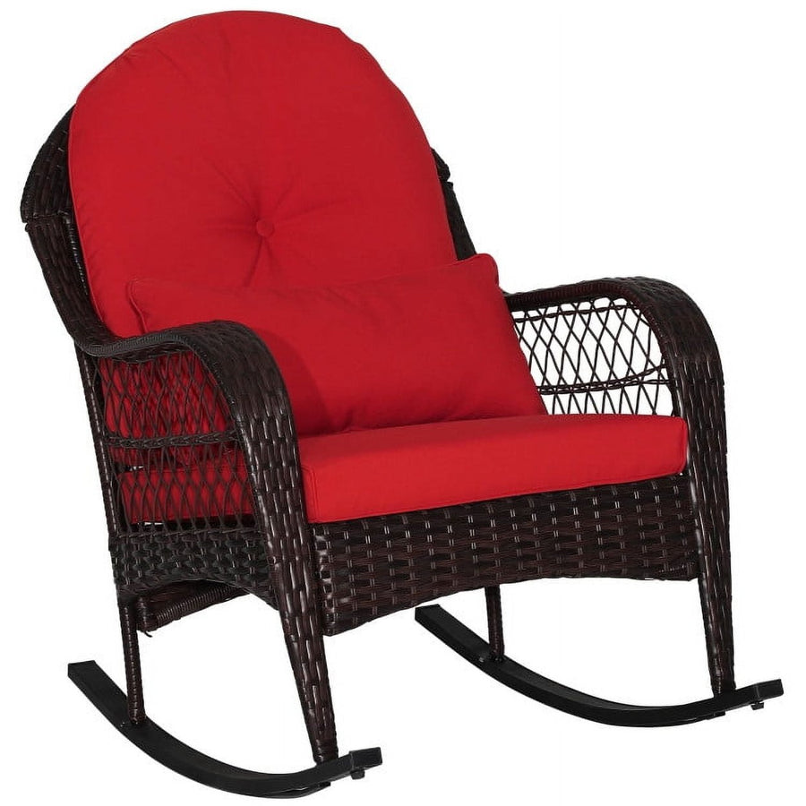 Hommoo Patio Rattan Rocking Chair with Seat Back Cushions and Waist Pillow, Outdoor Glider Rocking Chair Cushion Lawn, Image 1