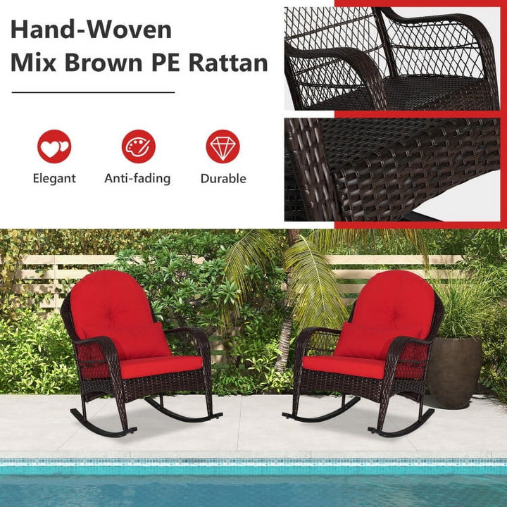 Hommoo Patio Rattan Rocking Chair with Seat Back Cushions and Waist Pillow, Outdoor Glider Rocking Chair Cushion Lawn, Image 4