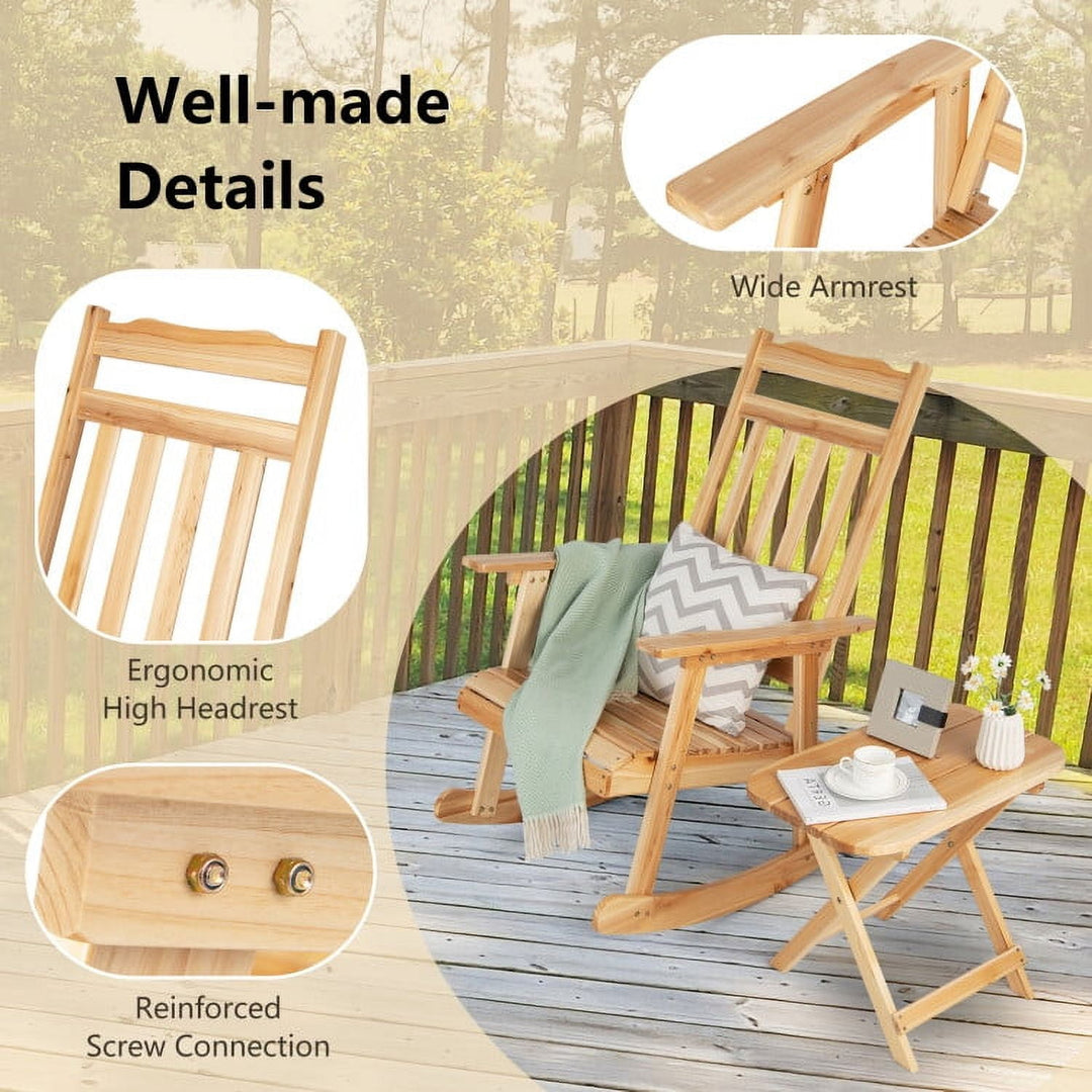 Hommoo Front Porch Rocking Chair and Foldable Table Set, Outdoor Glider Rocking Chair Cushion Lawn, Natural Image 3