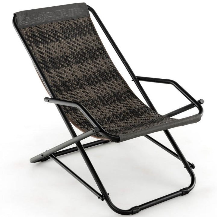 Hommoo Outdoor Patio PE Wicker Rocking Chair with Armrests and Metal Frame, Outdoor Glider Chair Cushion Lawn, Gray Image 1