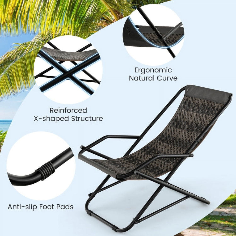 Hommoo Outdoor Patio PE Wicker Rocking Chair with Armrests and Metal Frame, Outdoor Glider Chair Cushion Lawn, Gray Image 2