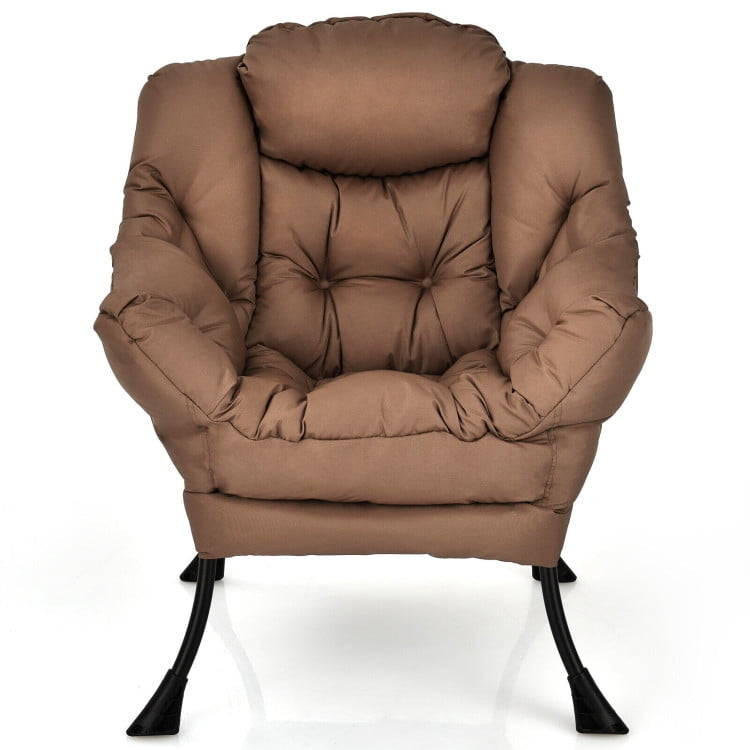 Hommoo Modern Polyester Fabric Lazy Chair, Fabric Lazy Chair Large Accent Chair with Steel Frame and Side Pocket, Brown Image 1