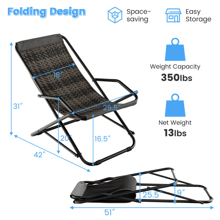 Hommoo Outdoor Patio PE Wicker Rocking Chair with Armrests and Metal Frame, Outdoor Glider Chair Cushion Lawn, Gray Image 3