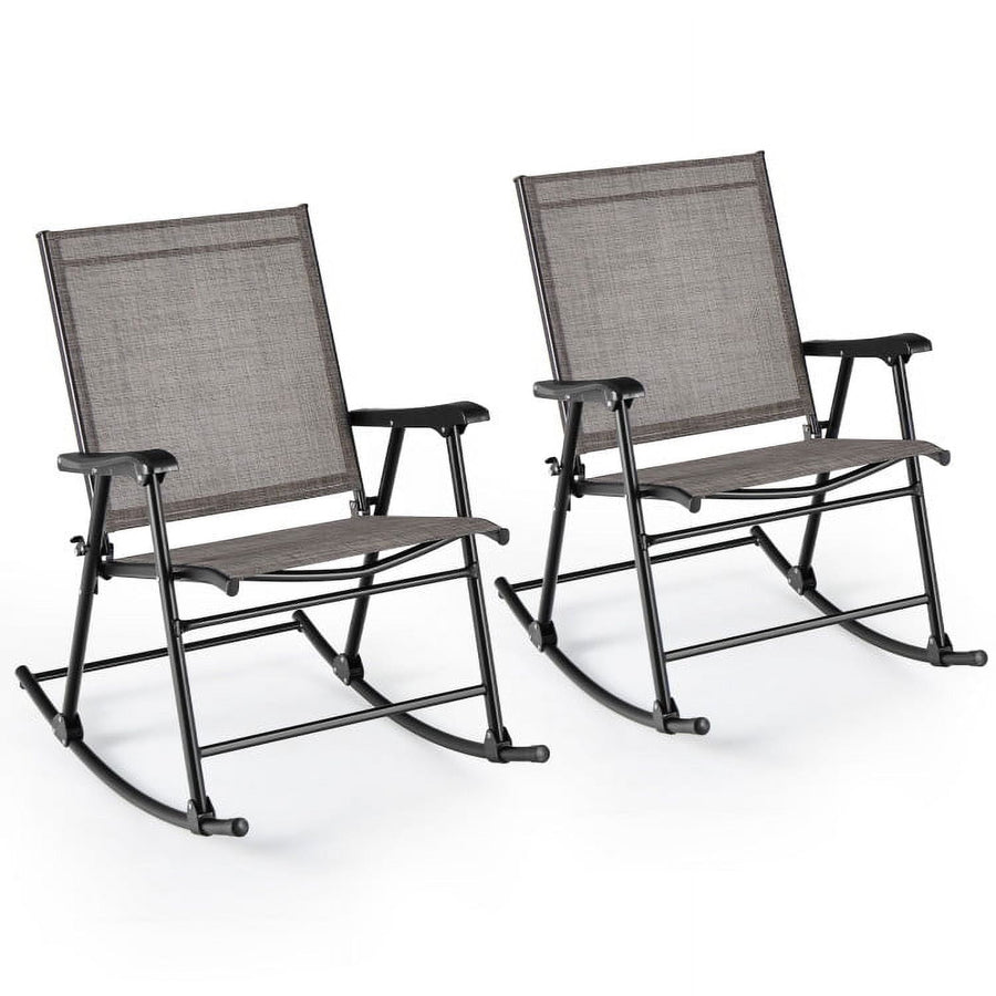 Hommoo Set of 2 Folding Rocking Chair with Breathable Seat Fabric, Outdoor Glider Chair Cushion Lawn, Gray Image 1