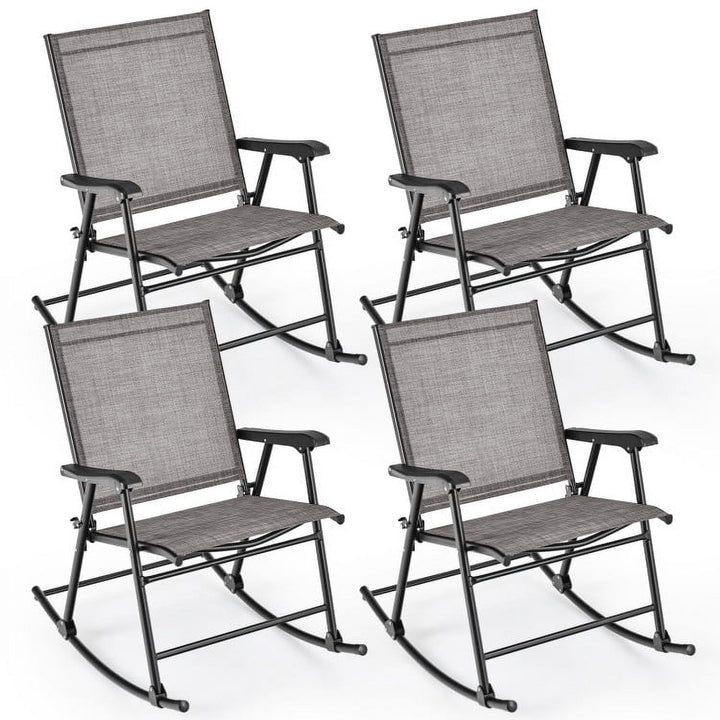 Hommoo Set of 2 Folding Rocking Chair with Breathable Seat Fabric, Outdoor Glider Chair Cushion Lawn, Gray Image 3