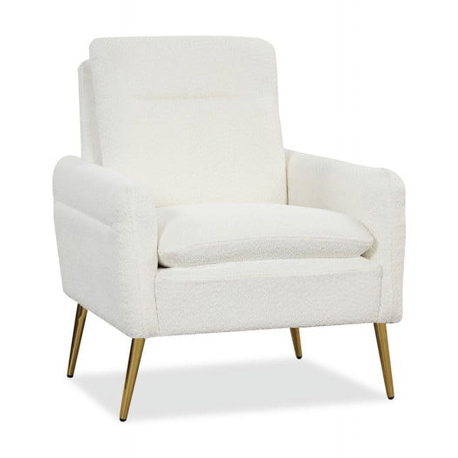 Hommoo Upholstered Sherpa Modern Accent Armchair for Living Room-White, Image 1